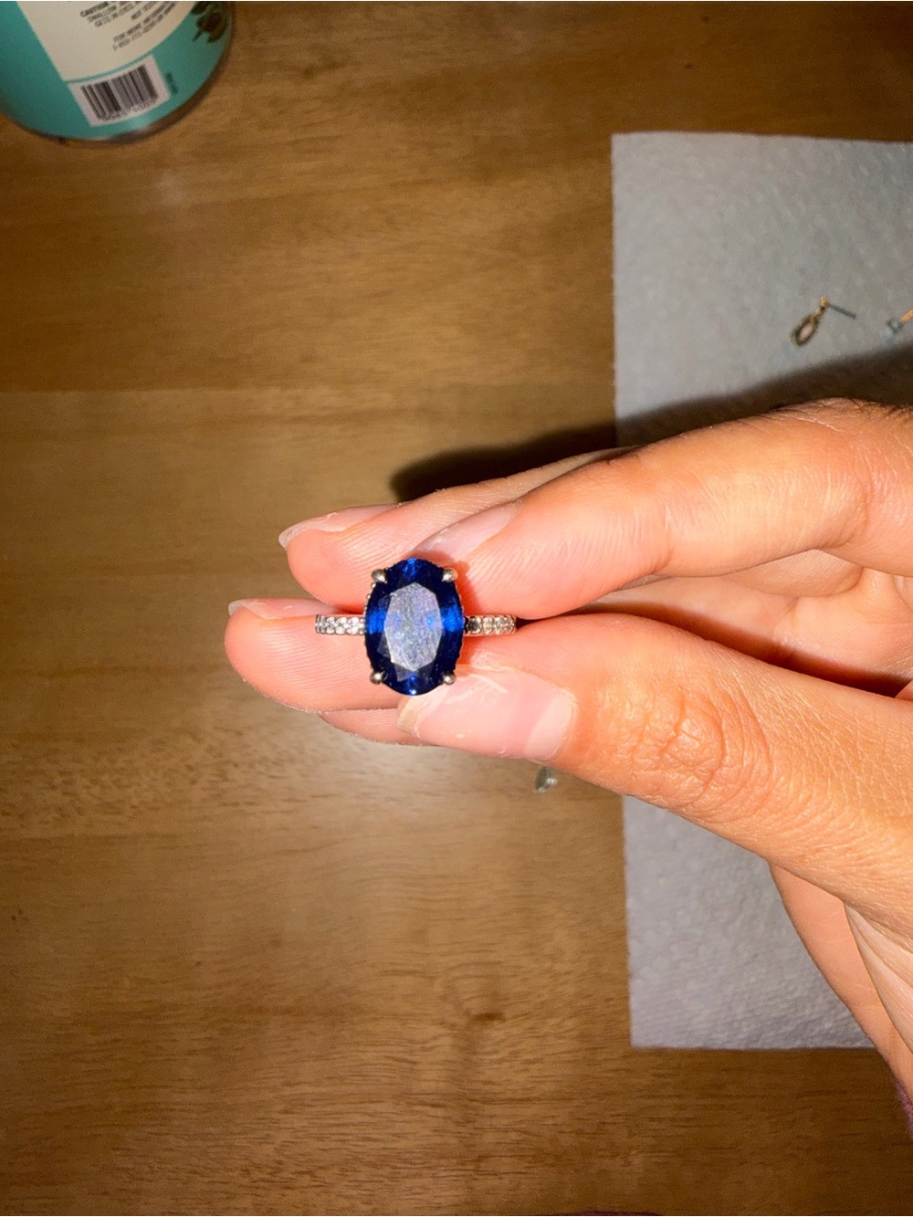 Pandora Deep Blue Oval Ring with Pavé Band